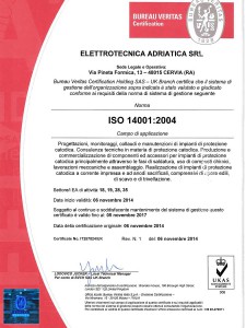 Certificazione Gestione Ambientale ISO-14001